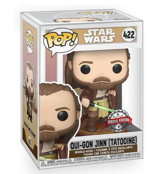 Pop Star Wars - Qui-Gon Jinn (Tatooine) Limited Edition Exclusive Vinyl Figure Collectibles Bundle with Compatible Funko Box Protector